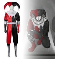 2026 NEU Herren Damen Clown Cosplay Kostüm Joker Schwarz-Roter Overall Königinnenhut mit Handschuhen Socken Weihnachten Halloween Party Narrenkostüm