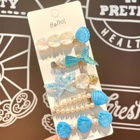 5pcs New Ocean Series Shell Starfish Hair Clips Pearl Pink Princess Headdress Purple Mermaid Hairpins Hair Accessories