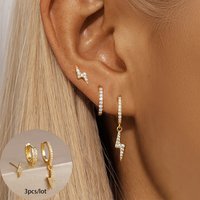 3PCS Fashion Stainless Steel Gold Color Lightning Hoop Earrings Set For Women Trendy Charm Lightning Stud Earring Korean Jewelry