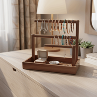 Solid Wood Jewelry Stand Large Size Multi-Layer Design Bracelet Storage Holder Retro Style Wooden Material Jewelry Display Stand