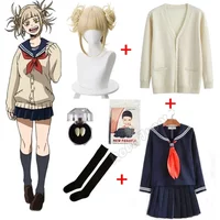 Japanese Korean Anime Cosplay Halloween Costume Women Girls Himiko Toga Cos JK Sailor Uniform Sweater Coat Wig dress up