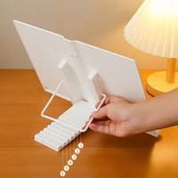 White Adjustable Book Stand, Desktop Reading Holder with Page Clips for Students & Office Use