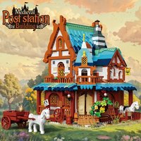 【MINI Bricks】Medieval Post Station Model Building Blocks City Medieval Architecture House Module Assembly Toys For Kids Gifts