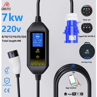 GWUYU EVSE Typ 2 Ladegerät 7KW/32A Einstellbarer Strom mit APP Tragbare Wallbox Leckageschutz IP65 Wasserdicht für Elektroautos