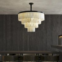 Spanish Marble Pendant Chandelier Alabaster Round Ceiling Chandelier For Living Dining Room Bedroom Foyer Loft Pendant Lights
