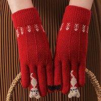 AliExpress Women Winter TouchableScreen Gloves Cute Cat Thicken Warm Knitted Stretch Gloves Imitation Wool Full Finger Outdoor Skiing Glove