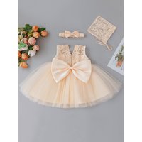 Puffy Gauze Champagne Color Dress Set 3-24 Months Baby Girl Birthday Party Wedding Dress 2026 Girl's Outfit