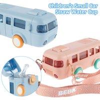 Car Straw Water Cup 500ml Portable Bus Water Bottle with Shoulder Strap Leak-Proof Kids Small Square Drinking Cup Cute Water Jug