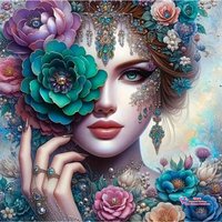 Floral Woman with Jewels 5D DIY Diamond Painting Set with Square and Round Diamonds Embroidery Handmade Crafts Home Decor Gifts