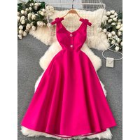 Ele V-Ne Slimming High Waist Ball Gown Dr Korean Sle A-Line Midi Dr for Young Women in Their 20s All Seasons Wear