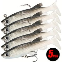 Fishing Lures 5Pcs Pre-Rigged Jig Head Paddle Tail Soft Plastic Swimbaits for Bass Trout Walleye Crappie Saltwater Freshwater