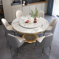 Luxury round dinning Marble Rock Slab dining table set modern 6 chairs mesa comedor sillas furniture Stainless steel gold base