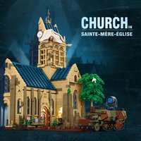 MOC WWII Church Sainte-Mère-Église Paratroopers War Military Scene Blocks Collectible Display Model Kit Gift Adults Fans