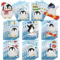 8PCS Cartoon Penguin Face Changing Puzzle Stickers Cartoon Animal Face Changing Stickers DIY
