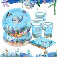 Marine Animal Disposable Tableware Happy 1st Birthday Party Decoration Kids Favors Gift Under The Sea Theme Baby Shower Supplies