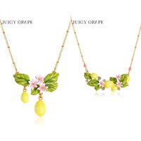 Juicy Grape Gold Plated Enamel Lemon Necklace Yellow Fruit Floral Charm Boho Summer Beach Jewelry Gift for Women