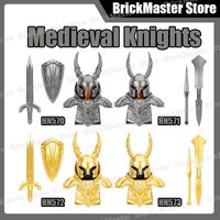 Medieval Military War Castle Knight Action Figures Weapons Building Blocks Black Silvery Cavalry Armour Shield Bricks Toys Gifts