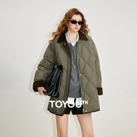 TOYOUTH Women Down Jacket 2026 Winter New Color Block Corduroy Barn Style Quilted Shirt Style Coat