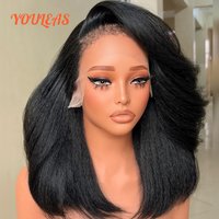 Kinky Straight Wig 13x4 Transparent Lace Frontal Glueless Wigs Preplucked 100% Human Hair Ready To Wear