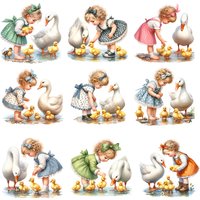 20cm Cartoon Rural Style Girl Goose Animal Iron On Heat Transfer Sticker For Clothes Pinted Vinyl Thermal Washable T-Shirt Decal