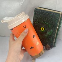 Starbucks Eye-Catching Horseshoe Pattern Tumbler 355ml, Lucky Orange Insulated Cup with Flip Lid for Office & Travel