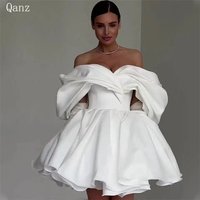 Qanz Short Off The Shoulder Wedding Dresses With Pocket Kneen Length Party Gown Lace Up Birthday Dresses Luxury 2024 Customized