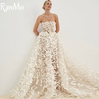 Ranmo Elegant A Line Wedding Dresses 3D Flower Strapless Sleeveless Lace Backless Brides Gowns for Women vestidos de novias 2025