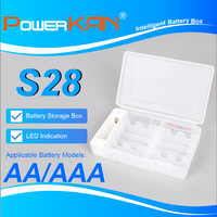 POWERKAN S28 Battery Storage Box with LED Voltage Tester for AA AAA Rechargeable Batteries Holds 20 AA or 30 AAA