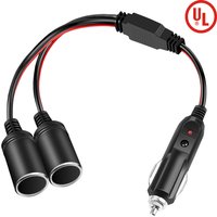12/24V Car Cigarette Lighter Dual Port Cigarette Lighter Female Socket Plug Extension Cord Cable with 15A fuse