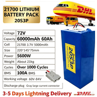72V 60Ah 20S3P 21700 Lithium-Batteriepack, 100A BMS, max. 5600W Leistung, für E-Bike Elektroroller, mit Entladestecker, 1000+ Zyklen