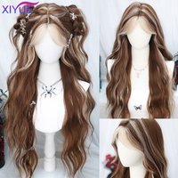 XIYUE Brown Blonde Long Wavy Synthetic Wigs Middle Part Natural Wig Heat Resistant Cosplay Party Daily Hair Wig for Women
