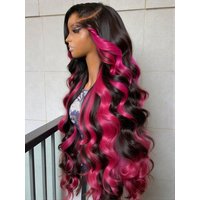 Brazilian 1B/Pink Ombre 13x4 13x6 HD Lace Front Wigs 250% Density Body Wave Highlight Wig Human Hair Pink And Black Colored Wig