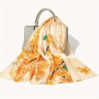 100% Mulberry Silk Long Scarf for Women Oblong Shawls for Headscarf Neck- Oblong Hair Wraps Gift Packed Orange Floral Print