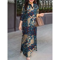 ZANZEA Women Fasihon Shirtdress Lapel Oversized 2024 Autumn Cotton Maxi Sundress Vintage Floral Print 3/4 Sleeve Long Dresses
