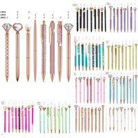 3/5/8/9PCS red, pink, purple, black, blue,white metal ballpoint pens, black ink set, quicksand, glitter artificial diamond