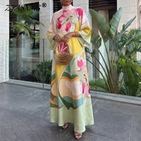 Long Sleeve Womens Satin Maxi Dresses Vintage Abstract Floral Print A Line Long Dress Elegant Holiday Party Wedding Guest Dress