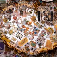 1 box/100pcs Vintage PET Sticker Gift Box, Transparent Laminated Repositionable, Must-Have for Scrapbooking
