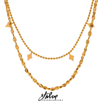 Yhpup Stylish Layered Chain Stainless Steel Necklace 18K Gold Plated Texture Waterproof Trendy Korean Thin Chain Jewelry Women