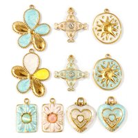 2 Pcs Waterproof Charms Pearlescent Enamel Flower Sun Star 304 Stainless Steel 18K Gold Plated Pendants For DIY Necklace Making