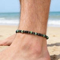 Fashion Boho Natural Stone Ankle Bracelet for Men Stainless Steel Beads Chain Anklet Waterproof Foot Jewelry Summer Beach Party