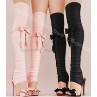 Pink Bowknot Decor Sandal Boots Open Toe Solid Pleated Slingback Sweet Style for Women Elegant Boots 2025 Zapatos Para Mujere