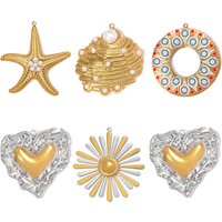3pcs/Lot Stainless Steel Two Tone Daisy Flower DIY Charms Love Heart Starfish Necklace Pendants Woman Shell Jewelry Wholesale