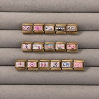 Pink Kawaii Tulip Dog Cat Cow Heart Golden Italian Charm Links Fit 9mm Stainless Steel Bracelet DIY Making Women Gift