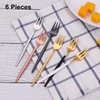6 Pieces Gold Tea Forks Stainless Steel Fruit Fork Cake Snack Salad Coffee Fork Mirror Dinnerware Cutlery Set Kitchen Utensils