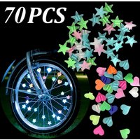 70Pcs Glow-in-the-Dark Bicycle Spoke Beads, Star & Heart Shaped Wheel Decor, Stylish for Night Riding, Gift for Cyclists