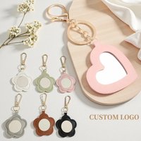 Personalized Mini Makeup Mirror Keychain Portable Makeup Small Mirror Love Flower Shaped Bag Pendant Key Ring DIY Gift for Women