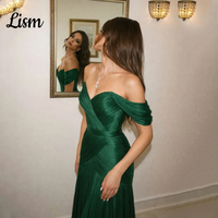 Lism Customized Luxury Evening Dress Off Shoulder Dark Green Pleated Long Mermaid Prom Gown Elegant Wesdding Party Dresses 2026