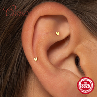 CANNER 925 Sterling Silver Shiny Heart-shape For Women INS Mini Cute Dainty Flat Head Piercing Earring Birthday Party Gifts