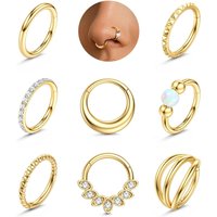 Bobisty 1Pc Septum Nose Rings Hoops 316L Surgical Steel Septum Ring CZ Opal 14K Gold Plated Nose Ring for Women Piercing Jewelry