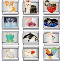 URING Animal Dolphin Swan Fish Dog Cat Y2k Italian Charm Links Fit 9mm Stainless Steel Bracelet Jewelry DIY Making Jewellry